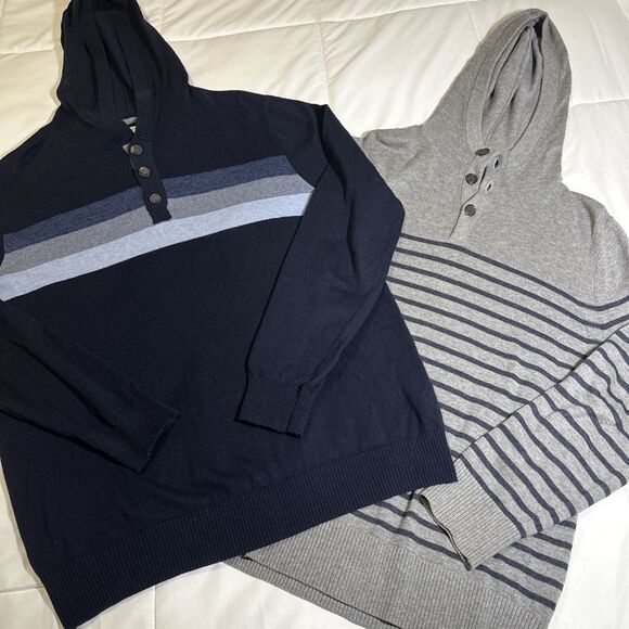 Lot of 2 Hooded Sweaters Banana Republic Hawker Rye Medium Blue Gray - Picture 1 of 16